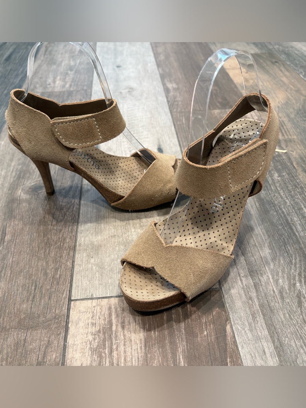New Pedro Garcia Lila Suede Stiletto Ankle Strap Heel Brown 37.5/ US 6.5/7